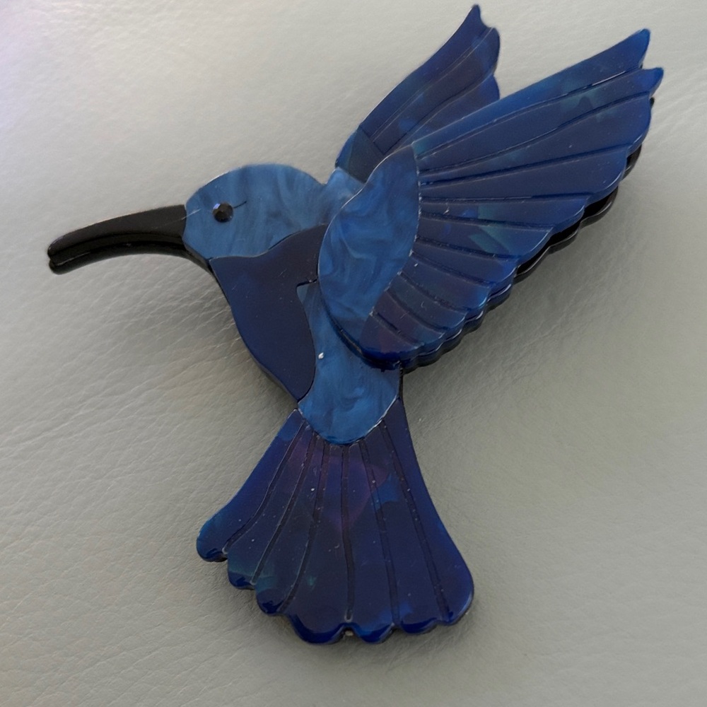 Blue Bird Hummingbird Brooch Lucite/Plastic